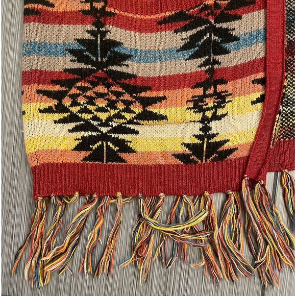 American Eagle Hooded Open Blanket Cardigan Sweater Size Medium Aztec Southwest - Picture 2 of 5